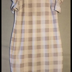 Shelby & Palmer Womens Sz 10 Pink Gray Plaid Sheath Dress Ruffled Half Sleeve